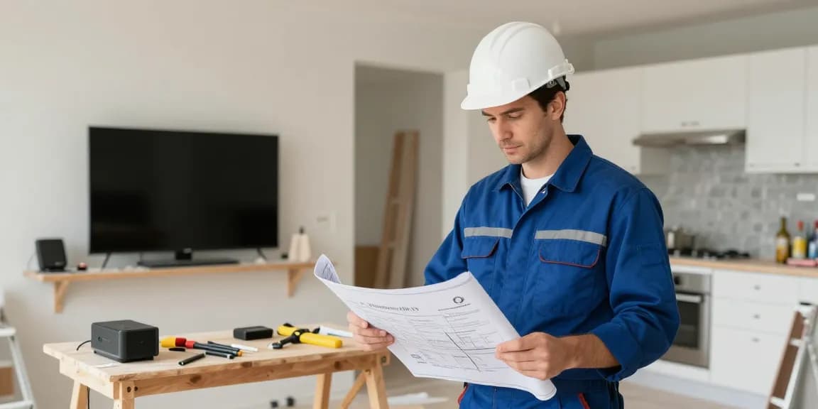 Trusted IPTV services from local provider, professional contractor reviewing installation details for optimal performance.