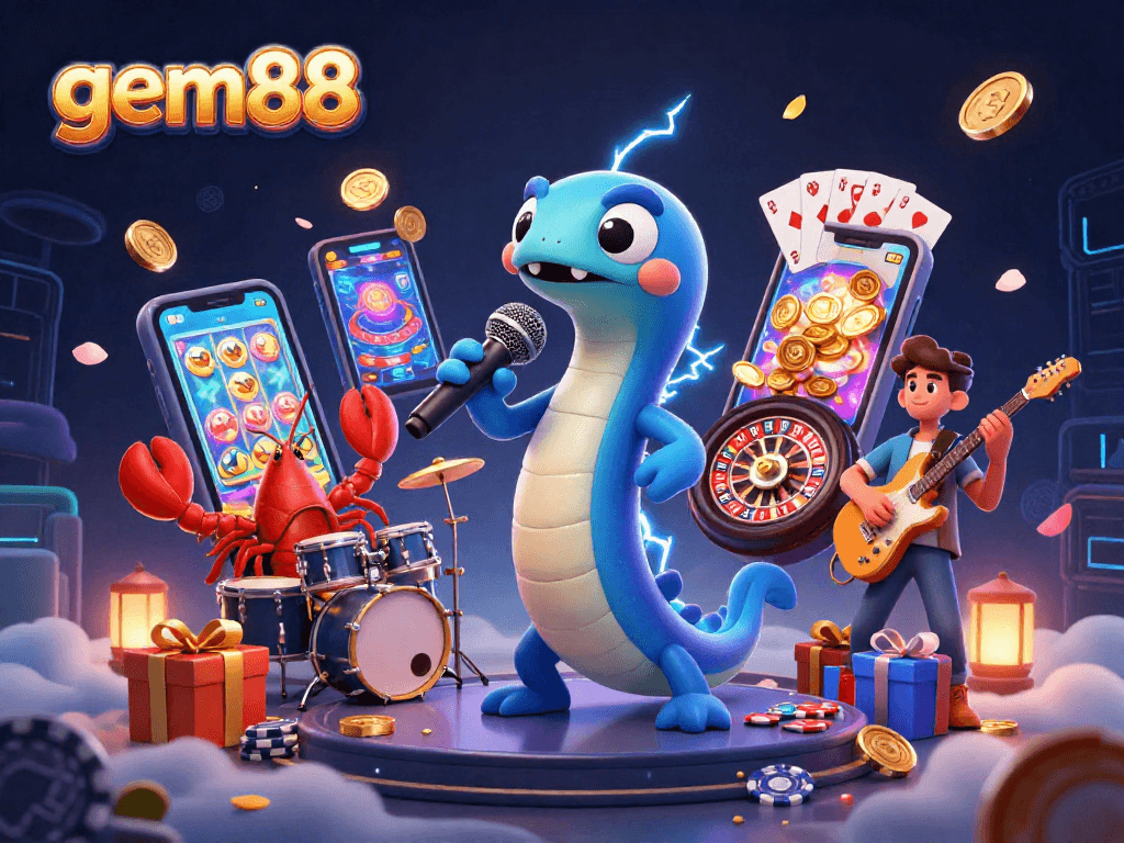 Experience the thrill of gem88 with a unique underwater casino performance featuring a DJ eel, drummer lobster, and guitarist seahorse.