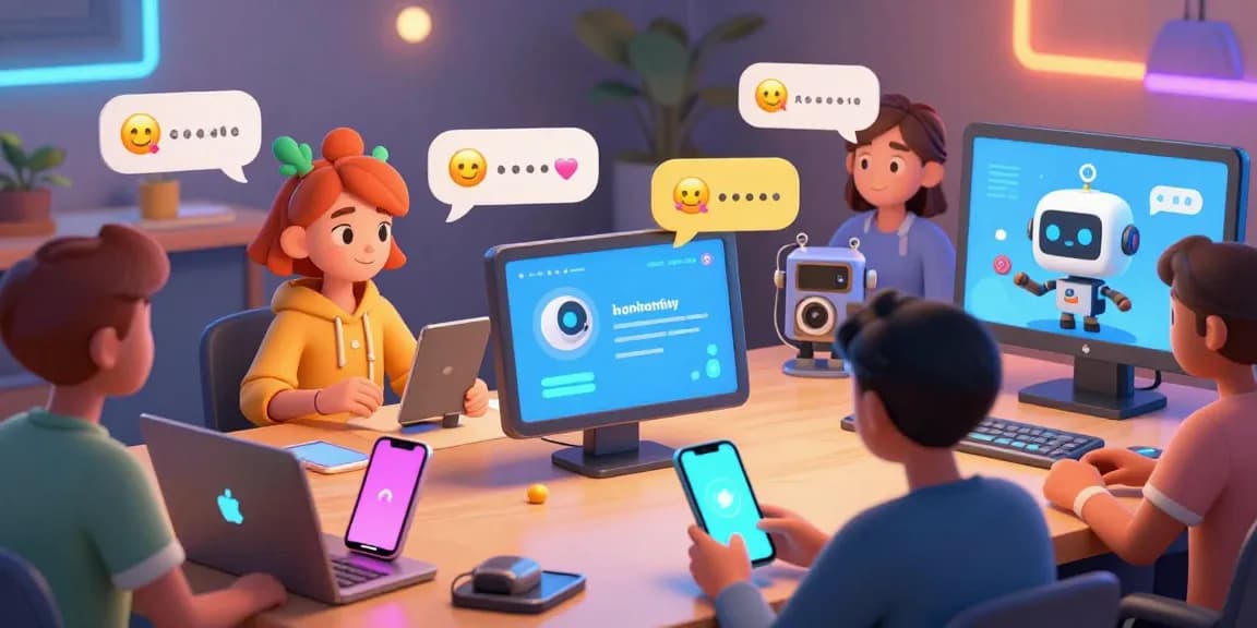 Dynamic ai chat nsfw interface with animated characters and emojis