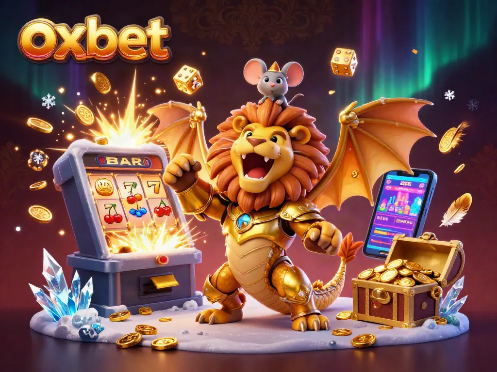 Experience thrilling wins with oxbet's lively jackpot scene featuring a roaring chimera and playful casino elements.