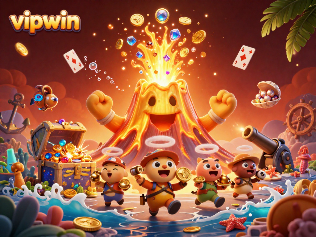 Experience the thrill of winning big at vipwin with vibrant cartoon treasures and lively casino elements.