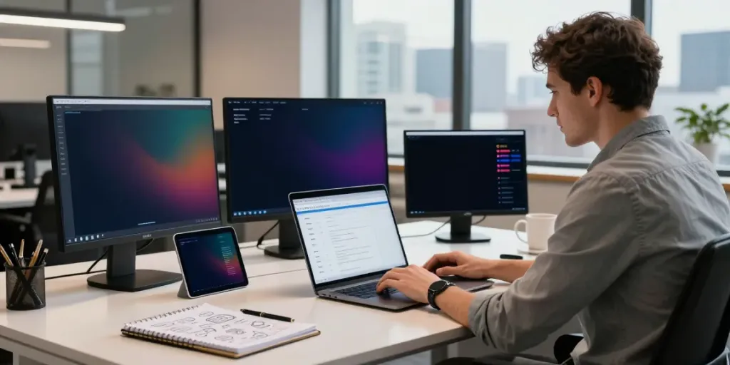 Marketing strategist analyzing instant indexing techniques in a modern workspace.