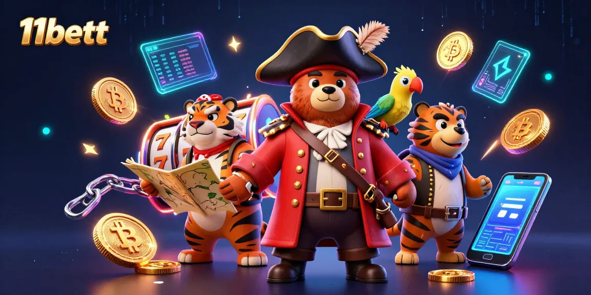 Engage with thrilling slot games at 11bett, featuring a pirate bear and tiger exploring wealth.