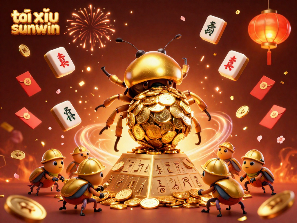 Experience the excitement of tài xỉu sunwin in a vibrant 3D casino scene with golden coins and festive elements.
