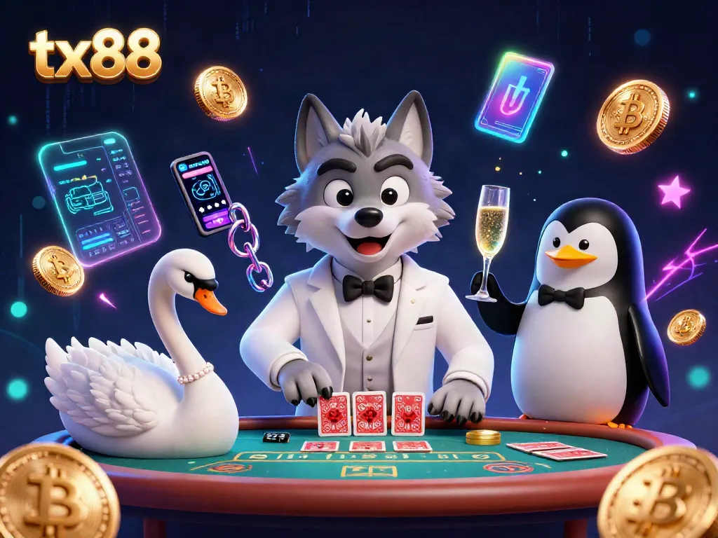 Engage with tx88 at the baccarat table, where the wolf, swan, and penguin create a vibrant gaming experience.