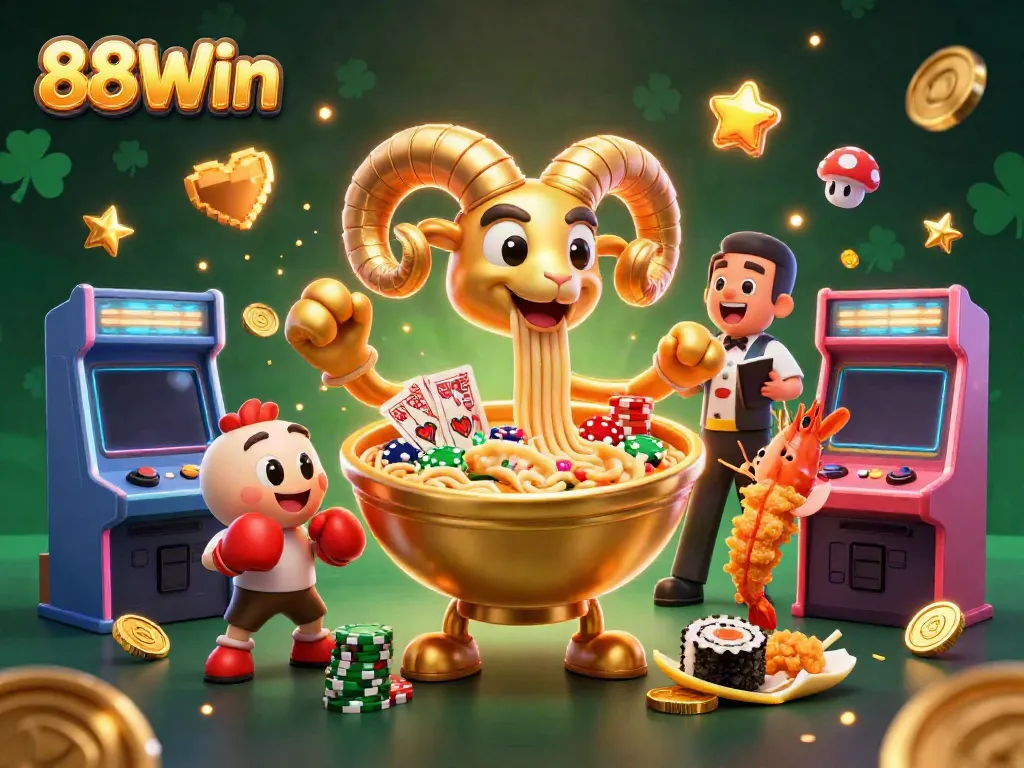 Engage with the vibrant world of 88Win featuring dynamic casino elements and fun characters.