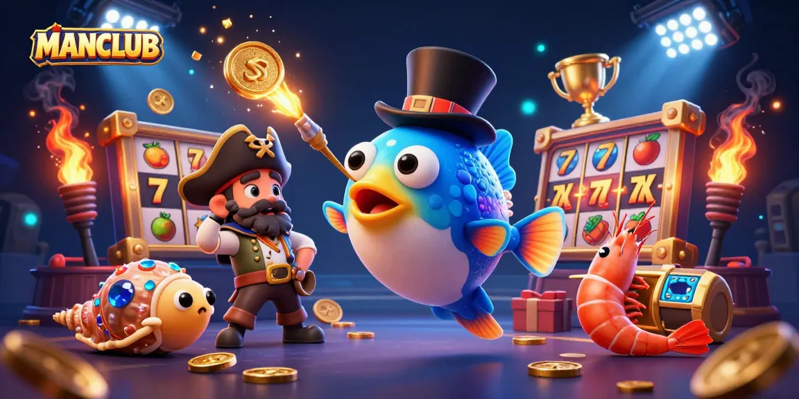Engage in the thrilling MANCLUB slots adventure with enchanting sea creatures amidst vibrant casino elements.