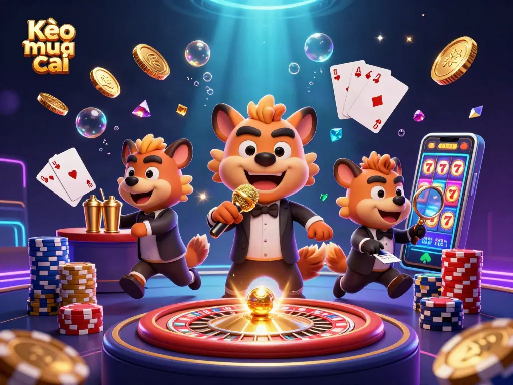 Kèo nhà cái showcases a lively comedy casino with animated hyenas in a fun-filled scene.
