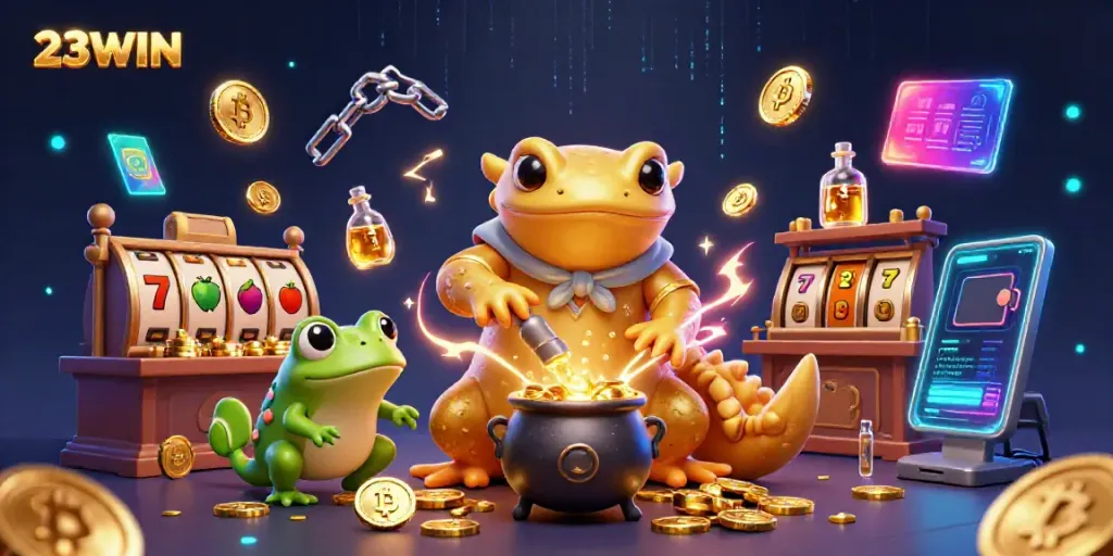 Experience the magic of 23WIN with a golden salamander alchemist transforming metals into riches.
