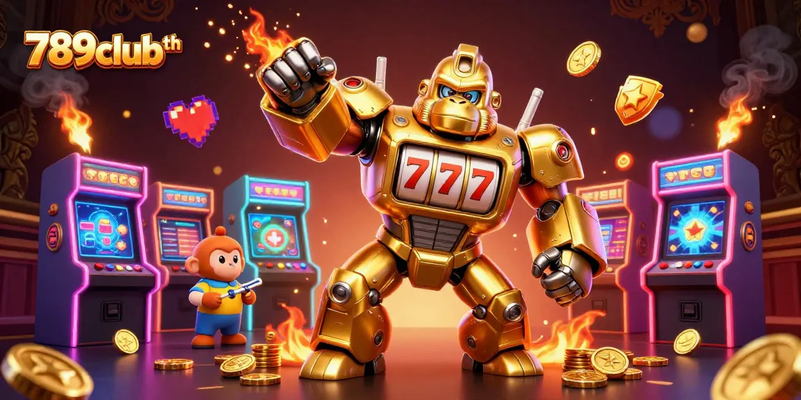 Engage in thrilling gaming action with 789clubth as the golden gorilla mech bursts with coins and excitement.