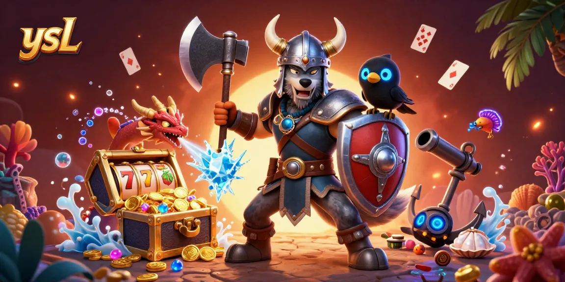 Play slots with ysl's Viking wolf, dragon, and raven amidst gold and action.