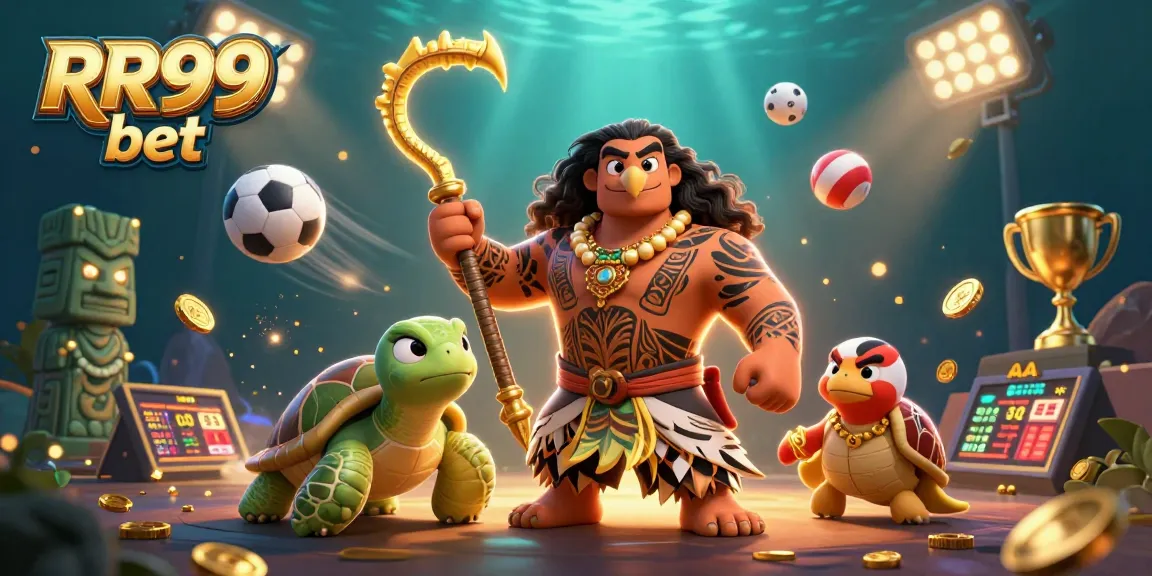 Bet on RR99 bet with vibrant casino characters amidst dynamic gaming elements and sports action.
