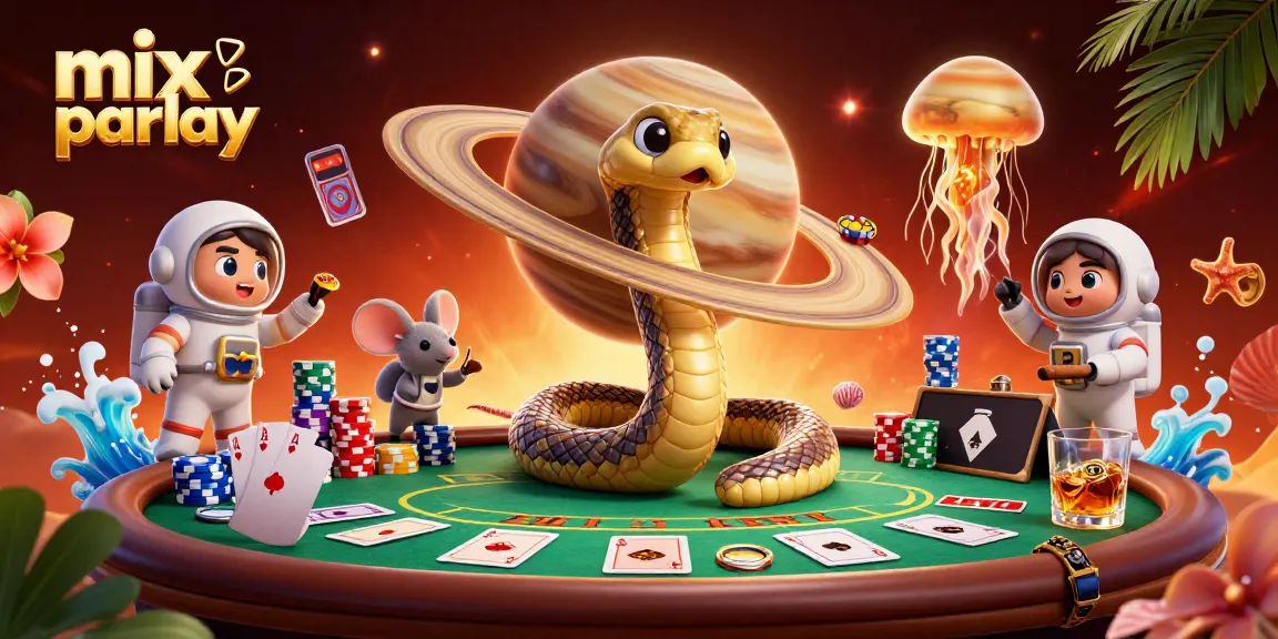 Bet on the mix parlay with cosmic characters in a vibrant casino scene.