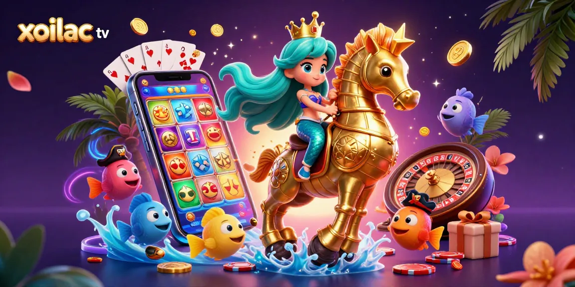 Immerse in the xoilac tv gaming adventure with a vibrant mermaid scene featuring spinning reels and coins