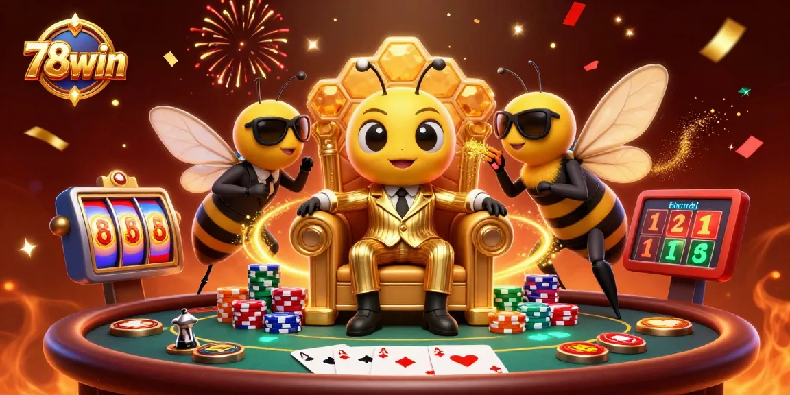 Engage in thrilling games at 78win with vibrant poker setups and energetic characters in a lush casino atmosphere.
