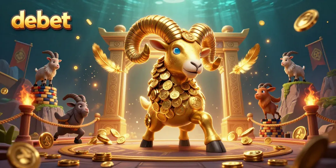 Engage in the debet experience with a magnificent golden ram charging through a vibrant casino scene.