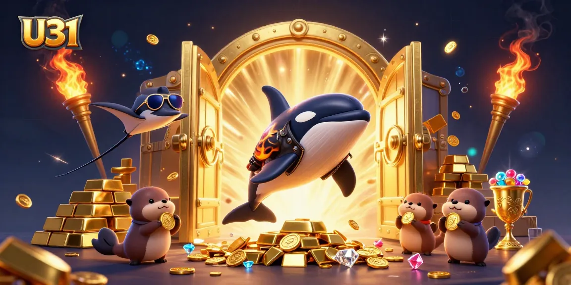 U31 offers thrilling online gambling experiences featuring a dynamic casino scene filled with gold and excitement.